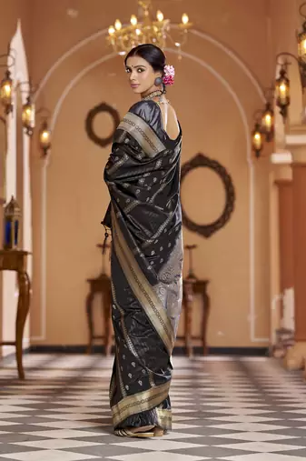 Black soft silk blend butti banarasi silk blend zari jacquard work designer saree
