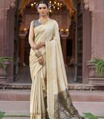 Cream soft silk blend butti banarasi silk blend zari jacquard work designer saree