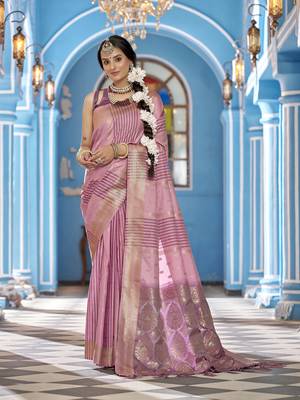 Baby pink soft silk blend butti banarasi silk blend zari jacquard work designer saree 1