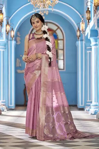 Baby pink soft silk blend butti banarasi silk blend zari jacquard work designer saree