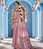 Baby pink soft silk blend butti banarasi silk blend zari jacquard work designer saree