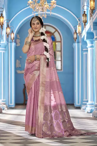 Baby pink soft silk blend butti banarasi silk blend zari jacquard work designer saree