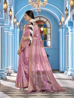 Baby pink soft silk blend butti banarasi silk blend zari jacquard work designer saree 3