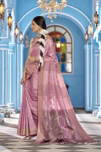 Baby pink soft silk blend butti banarasi silk blend zari jacquard work designer saree