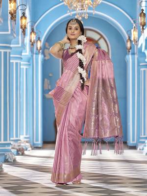 Baby pink soft silk blend butti banarasi silk blend zari jacquard work designer saree 4