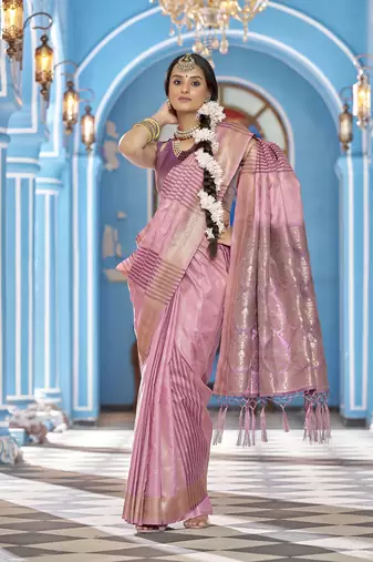 Baby pink soft silk blend butti banarasi silk blend zari jacquard work designer saree