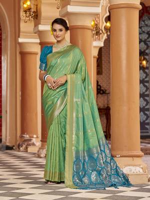 Green soft silk blend butti banarasi silk blend zari jacquard work designer saree 1