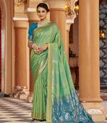 Green soft silk blend butti banarasi silk blend zari jacquard work designer saree