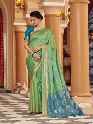 Green soft silk blend butti banarasi silk blend zari jacquard work designer saree 2