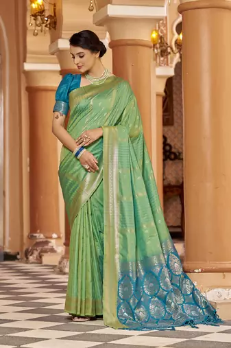 Green soft silk blend butti banarasi silk blend zari jacquard work designer saree