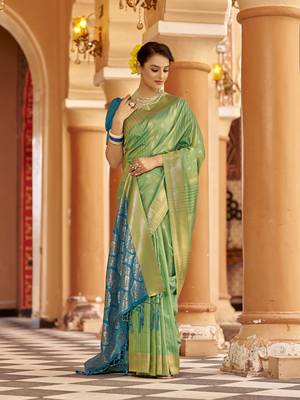 Green soft silk blend butti banarasi silk blend zari jacquard work designer saree 3