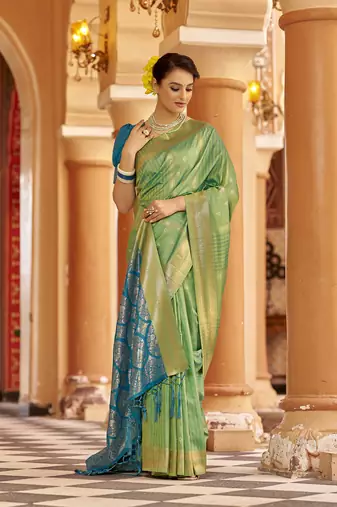 Green soft silk blend butti banarasi silk blend zari jacquard work designer saree