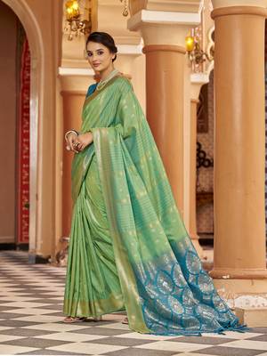 Green soft silk blend butti banarasi silk blend zari jacquard work designer saree 4