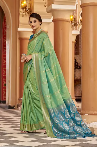 Green soft silk blend butti banarasi silk blend zari jacquard work designer saree