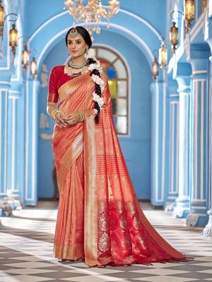 Peach soft silk blend butti banarasi silk blend zari jacquard work designer saree 1