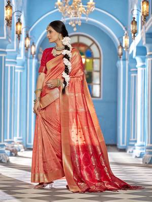Peach soft silk blend butti banarasi silk blend zari jacquard work designer saree 3
