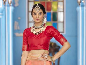 Peach soft silk blend butti banarasi silk blend zari jacquard work designer saree 5
