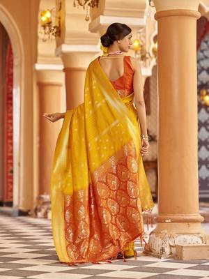 Yellow soft silk blend butti banarasi silk blend zari jacquard work designer saree 4