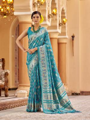 Firozi soft silk blend patola zari jacquard work designer saree 1