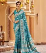 Firozi soft silk blend patola zari jacquard work designer saree