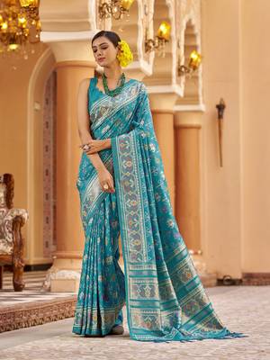 Firozi soft silk blend patola zari jacquard work designer saree 2