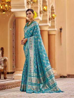 Firozi soft silk blend patola zari jacquard work designer saree 3
