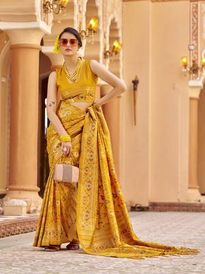 Orange soft silk blend patola zari jacquard work designer saree 1