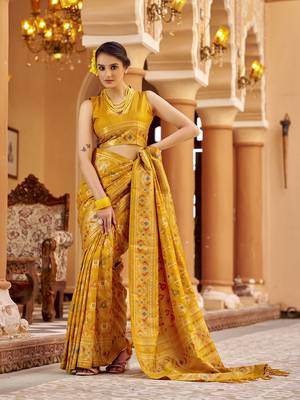 Orange soft silk blend patola zari jacquard work designer saree 2