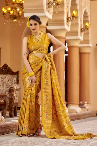 Orange soft silk blend patola zari jacquard work designer saree