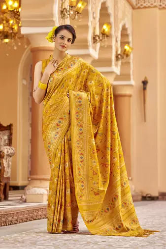 Orange soft silk blend patola zari jacquard work designer saree