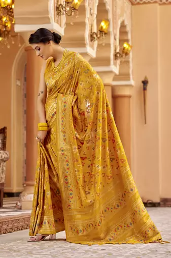 Orange soft silk blend patola zari jacquard work designer saree