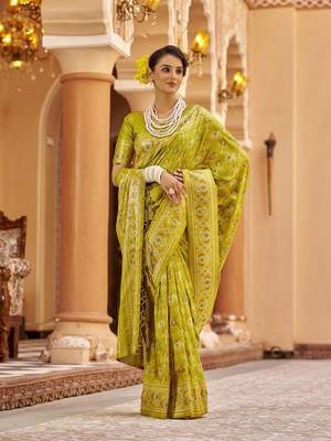 Light green soft silk blend patola zari jacquard work designer saree 1