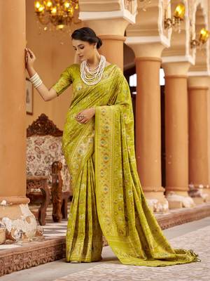 Light green soft silk blend patola zari jacquard work designer saree 2