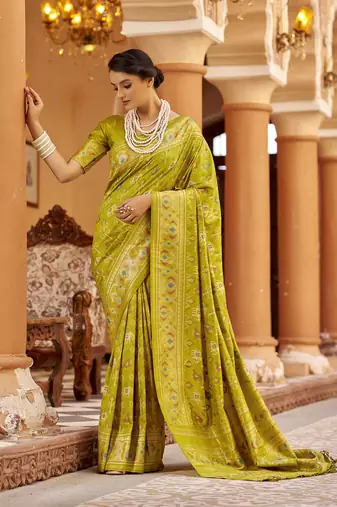 Light green soft silk blend patola zari jacquard work designer saree