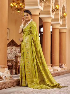 Light green soft silk blend patola zari jacquard work designer saree 3
