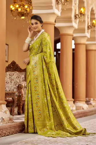 Light green soft silk blend patola zari jacquard work designer saree