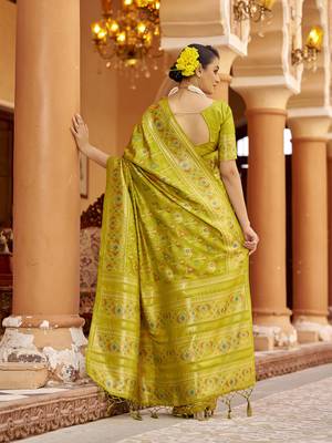 Light green soft silk blend patola zari jacquard work designer saree 4