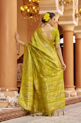 Light green soft silk blend patola zari jacquard work designer saree