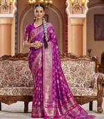 Rani pink soft silk blend patola zari jacquard work designer saree