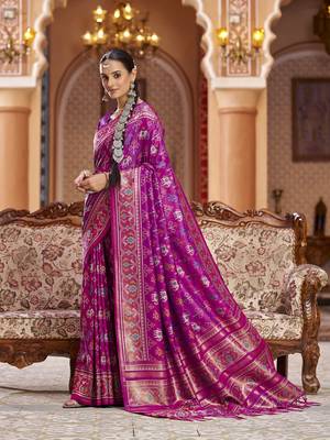 Rani pink soft silk blend patola zari jacquard work designer saree 4