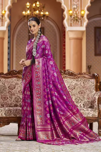Rani pink soft silk blend patola zari jacquard work designer saree