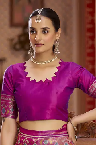 Rani pink soft silk blend patola zari jacquard work designer saree
