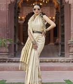 Cream soft silk blend kanjivaram zari jacquard work designer saree