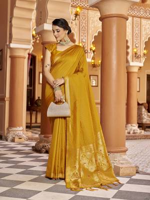 Mustard soft silk blend kanjivaram zari jacquard work designer saree 1