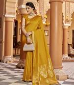 Mustard soft silk blend kanjivaram zari jacquard work designer saree