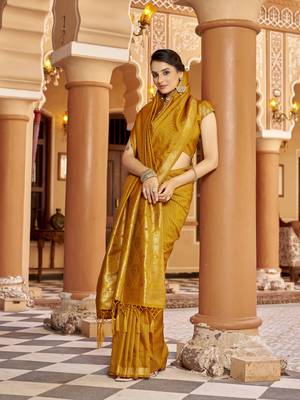 Mustard soft silk blend kanjivaram zari jacquard work designer saree 2