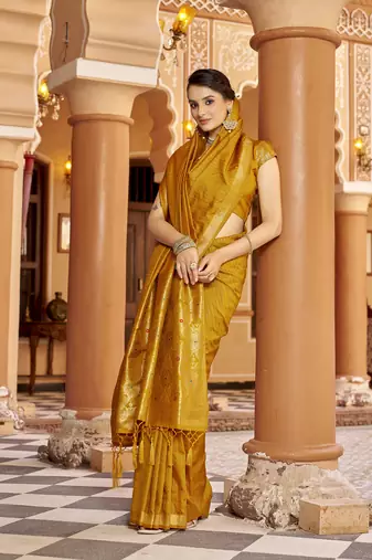 Mustard soft silk blend kanjivaram zari jacquard work designer saree