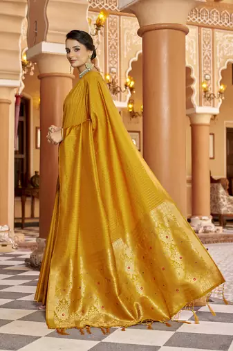 Mustard soft silk blend kanjivaram zari jacquard work designer saree