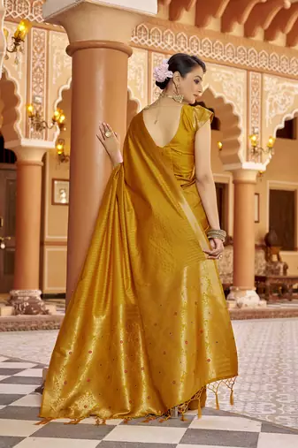 Mustard soft silk blend kanjivaram zari jacquard work designer saree