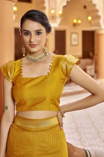 Mustard soft silk blend kanjivaram zari jacquard work designer saree
